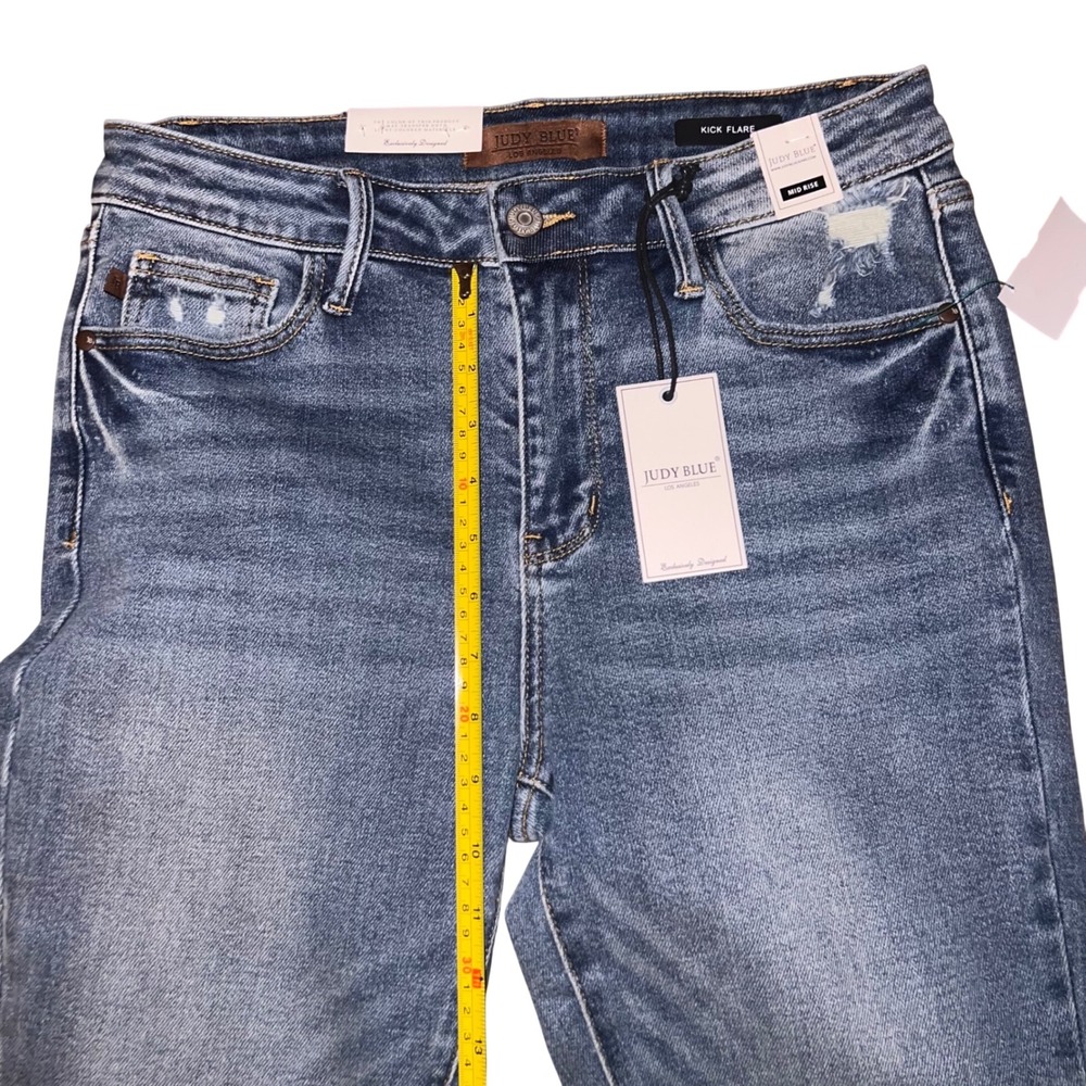 Judy Blue Kick Flare Mid Rise Distressed Jeans Blue JB88979 Women Size 7/28 NEW